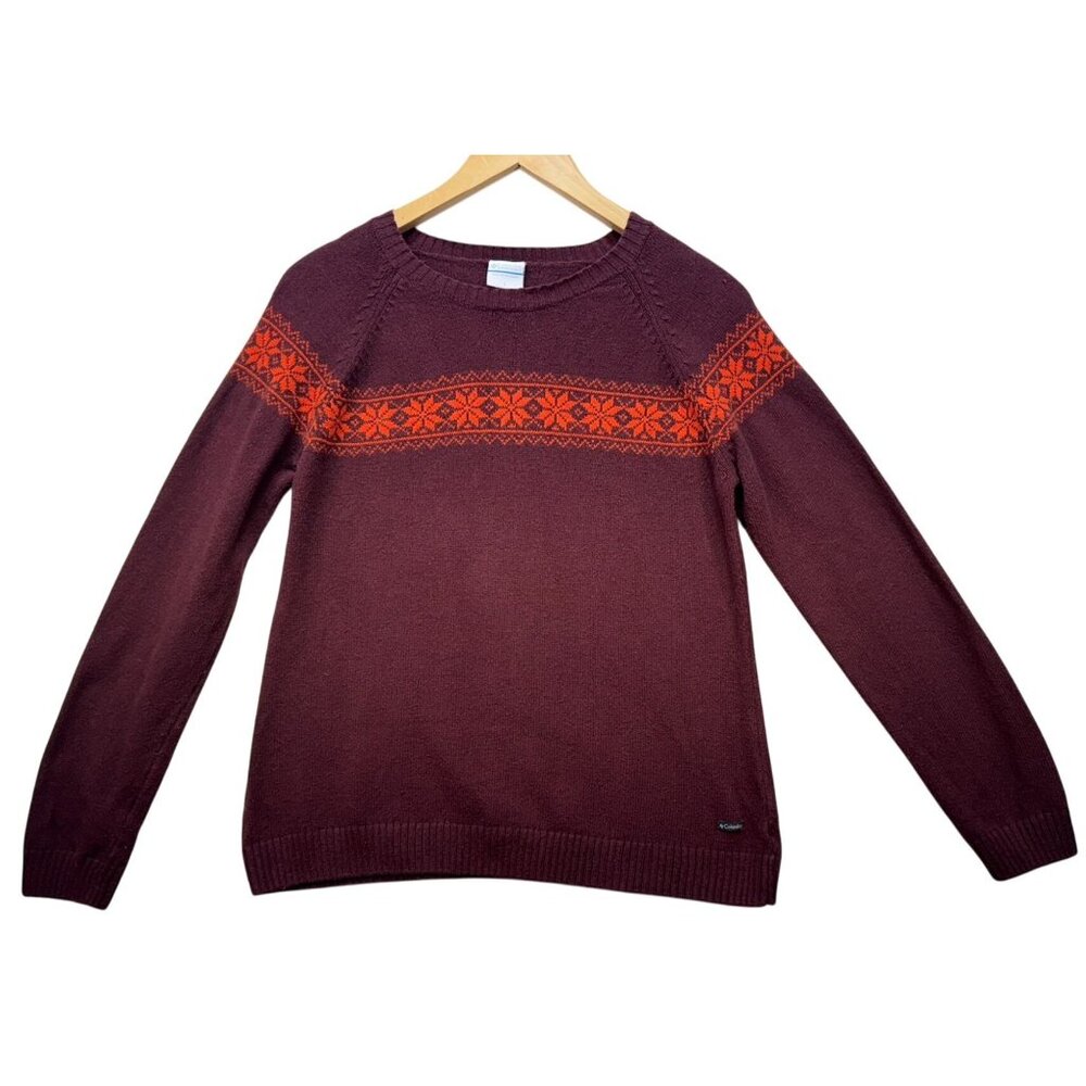 Columbia Youth Sweater Size L Maroon Orange Fair Isle Pattern